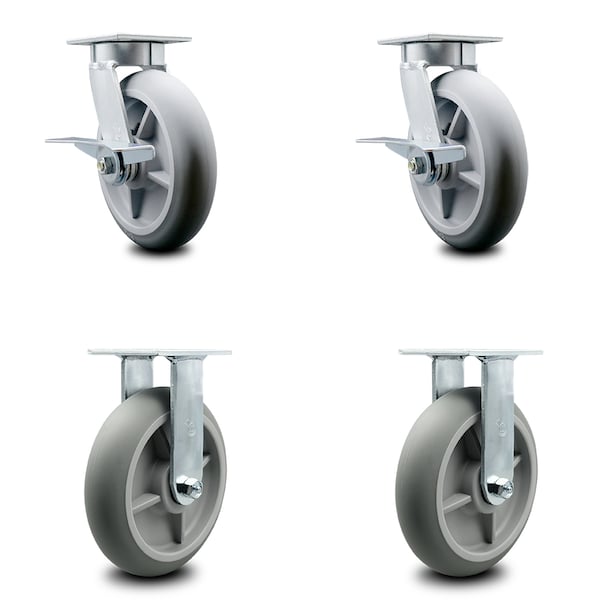 Service Caster 8 Inch Kingpinless Thermoplastic Rubber Wheel Caster Brakes 2 Rigid SCC, 2PK SCC-KP30S820-TPRRD-SLB-2-R-2 - main